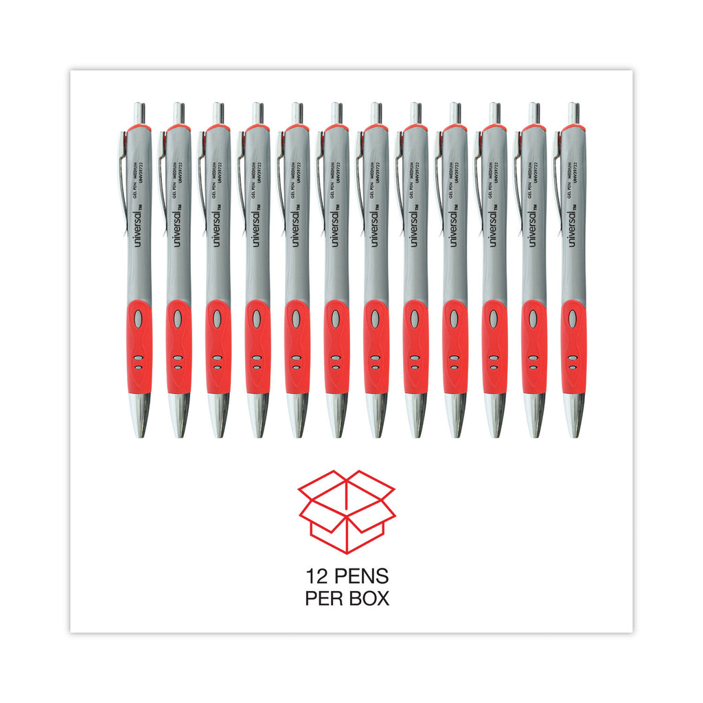 Comfort Grip Gel Pen, Retractable, Medium 0.7 mm, Red Ink, Gray/Red/Silver Barrel, Dozen