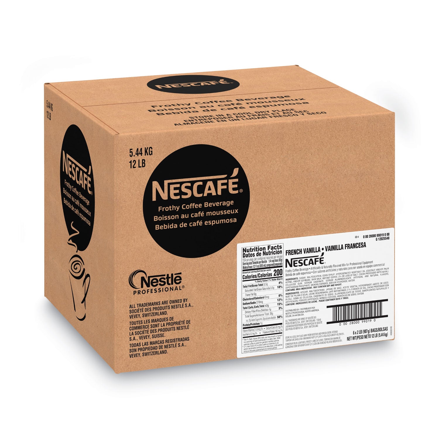 Frothy Coffee Beverage, French Vanilla, 2 lb Bag, 6/Carton