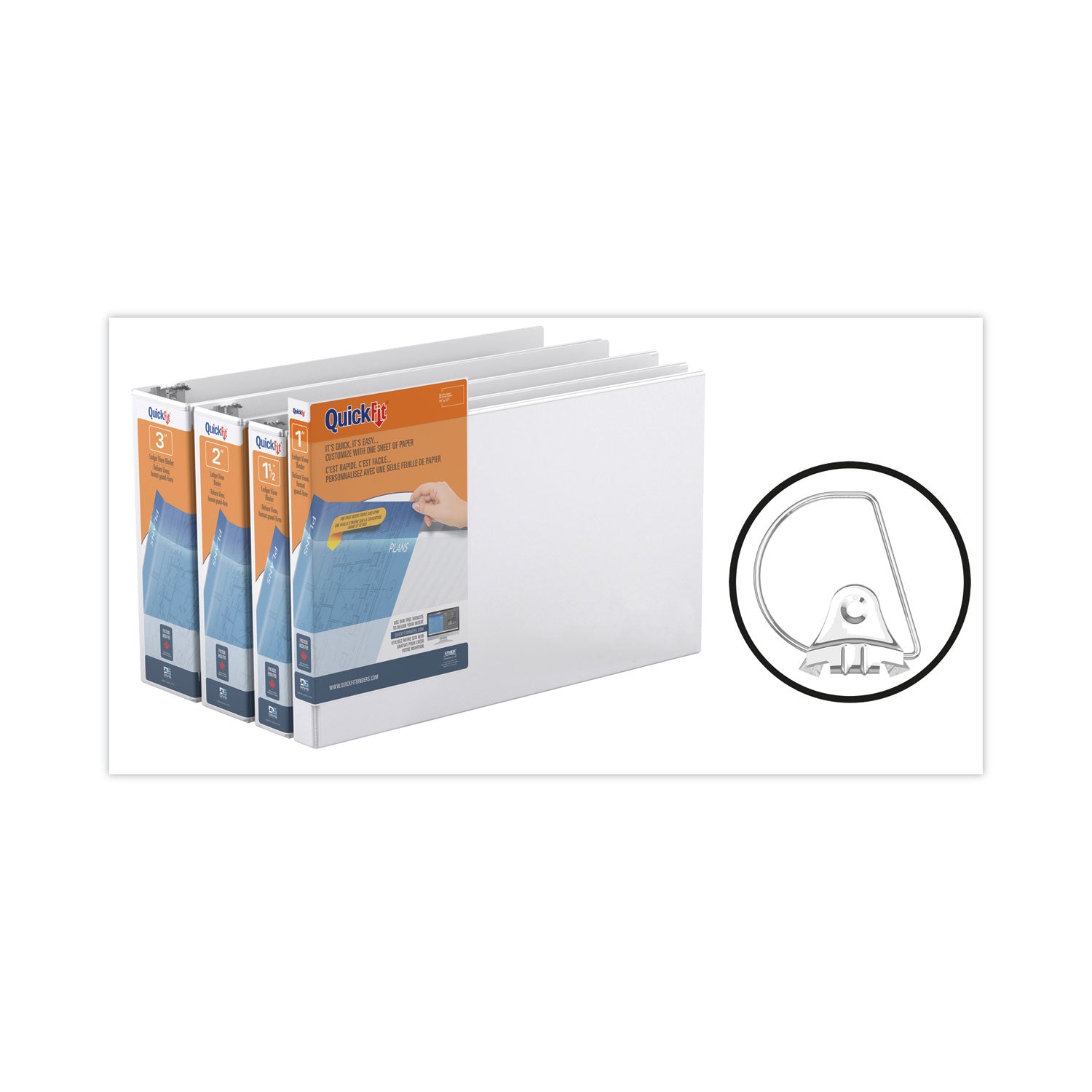 QuickFit Ledger D-Ring View Binder, 3 Rings, 3" Capacity, 11 x 17, White