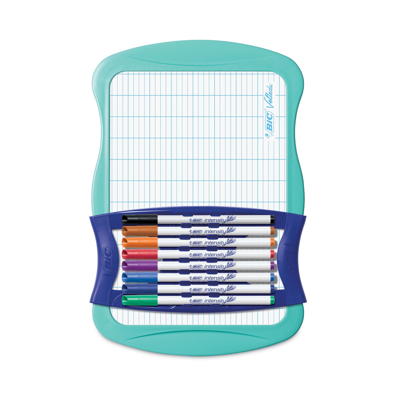 intensity-dry-erase-board-and-markers-kit-78-x-118-white-surface-blue-plastic-frame_bicdekitp12ast - 1