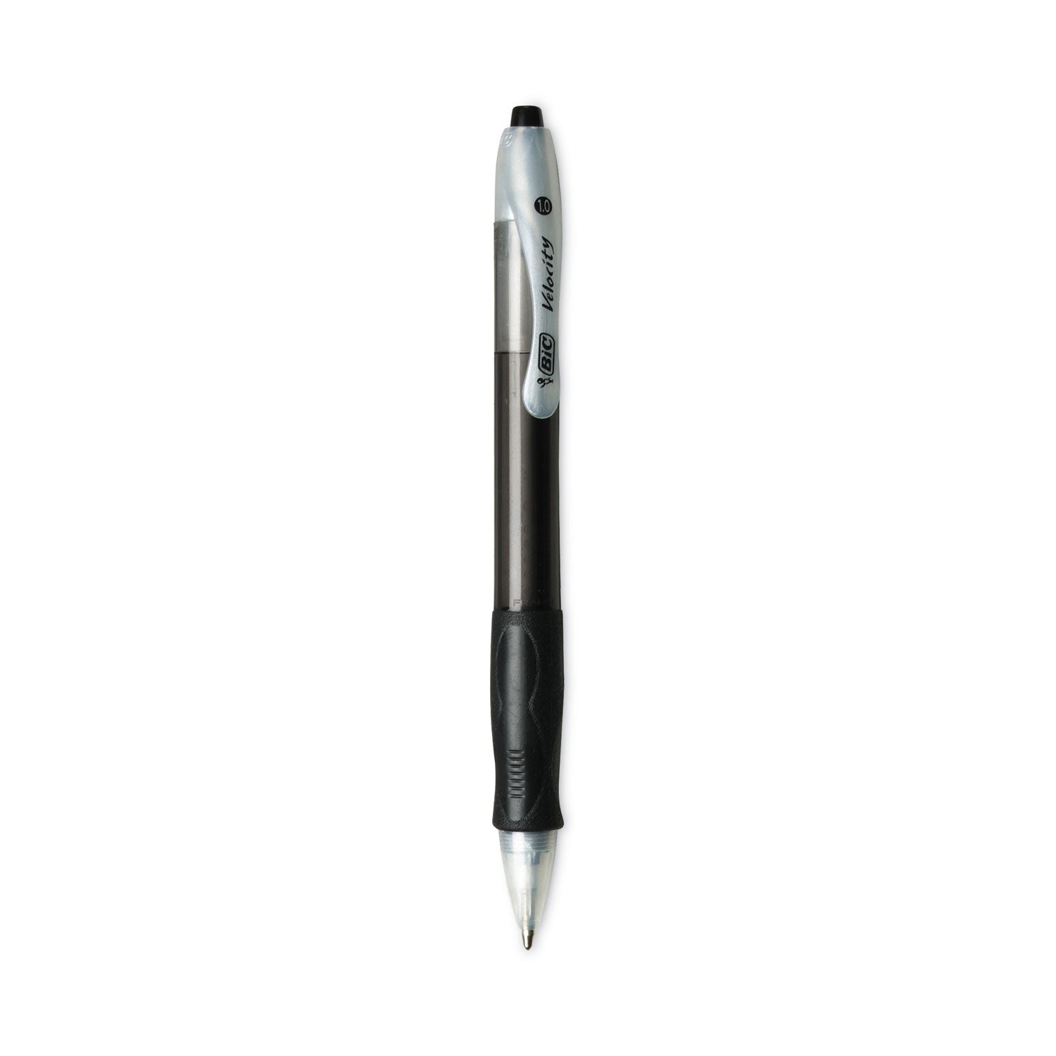 Velocity Easy Glide Ballpoint Pen, Retractable, Medium 1 mm, Black Ink, Translucent Black Barrel, Dozen - 