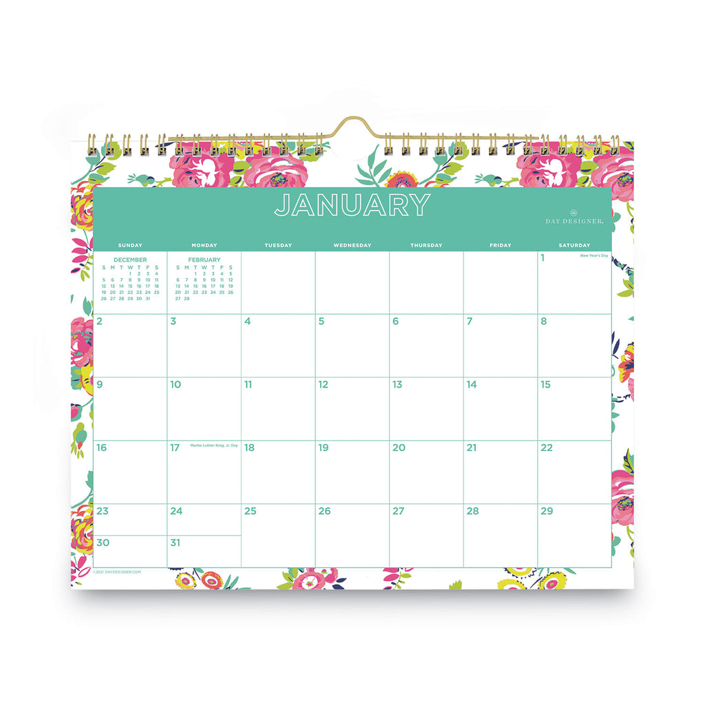 Day Designer Peyton Wall Calendar, Peyton Floral Artwork, 11 x 8.75, White/Multicolor Sheets, 12-Month (Jan to Dec): 2024