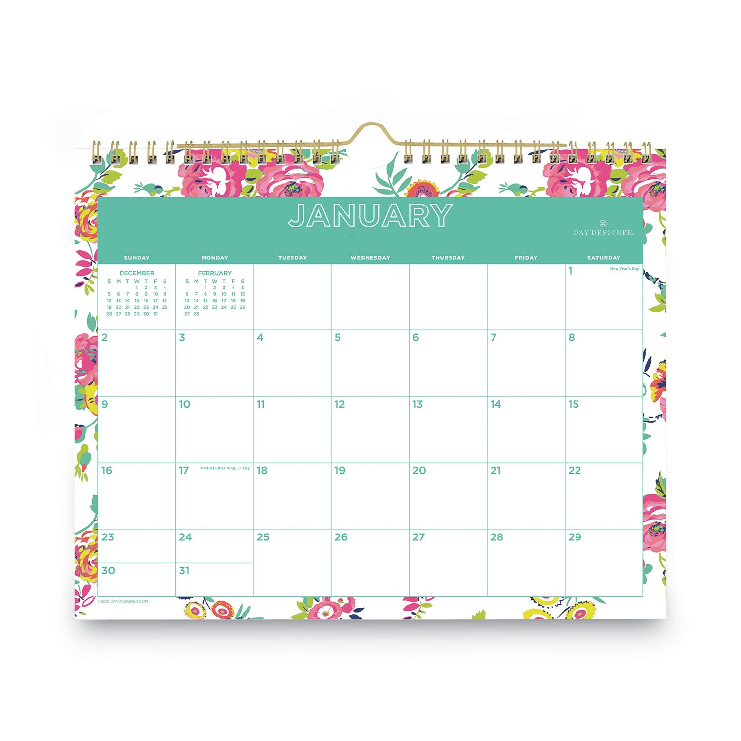 Day Designer Peyton Wall Calendar, Peyton Floral Artwork, 11 x 8.75, White/Multicolor Sheets, 12-Month (Jan to Dec): 2024