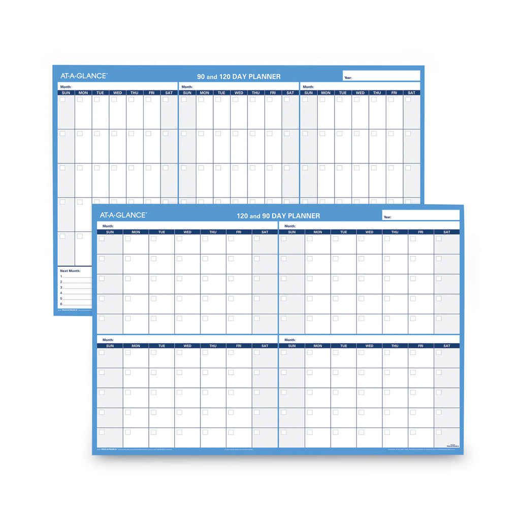 90/120-Day Undated Horizontal Erasable Wall Planner, 36 x 24, White/Blue Sheets, Undated - 