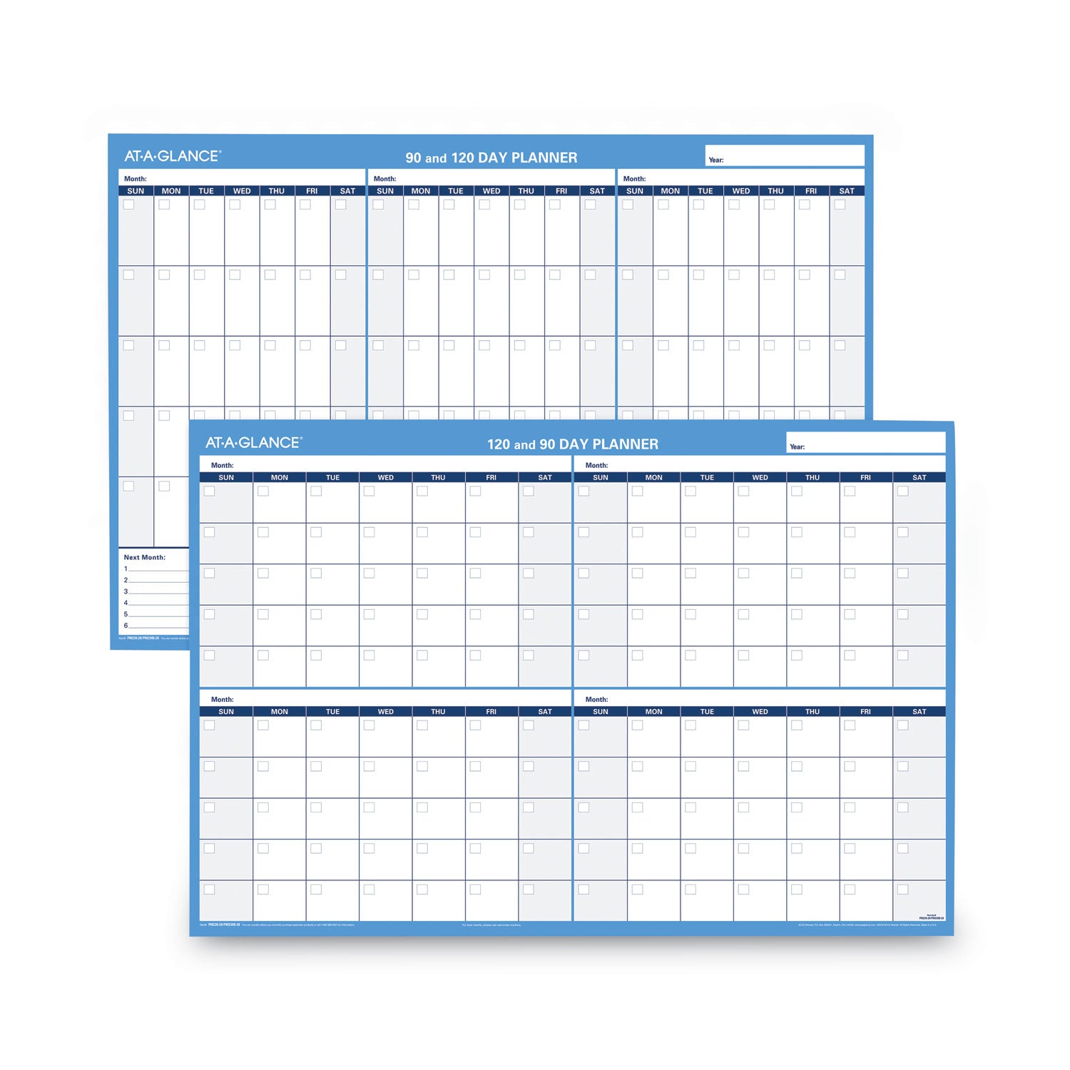 90/120-Day Undated Horizontal Erasable Wall Planner, 36 x 24, White/Blue Sheets, Undated - 