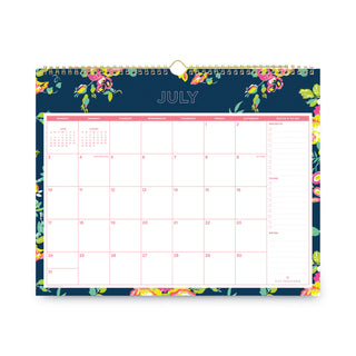 Day Designer Peyton Academic Wall Calendar, Floral Artwork, 15 x 12, White/Navy Sheets, 12-Month (July to June): 2023 to 2024