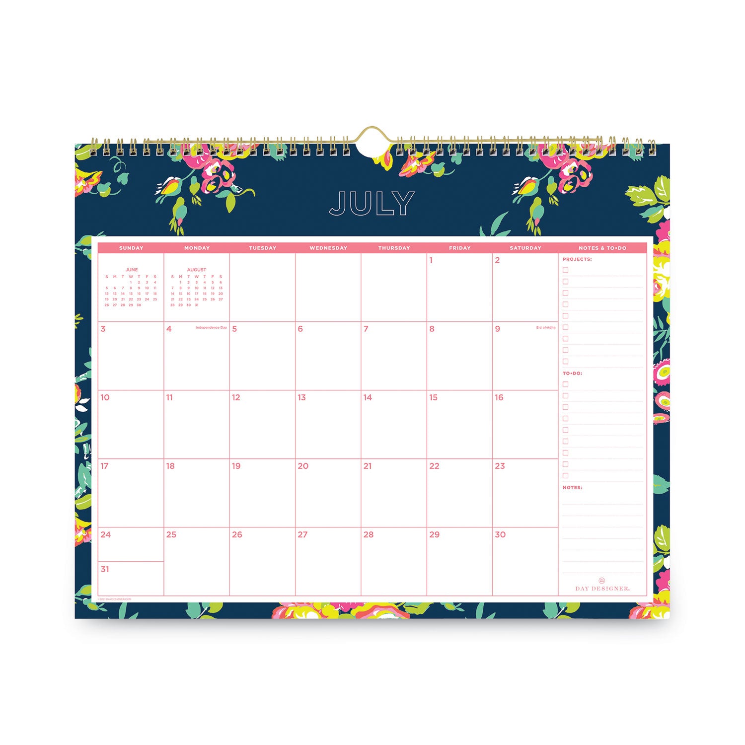 Day Designer Peyton Academic Wall Calendar, Floral Artwork, 15 x 12, White/Navy Sheets, 12-Month (July to June): 2023 to 2024
