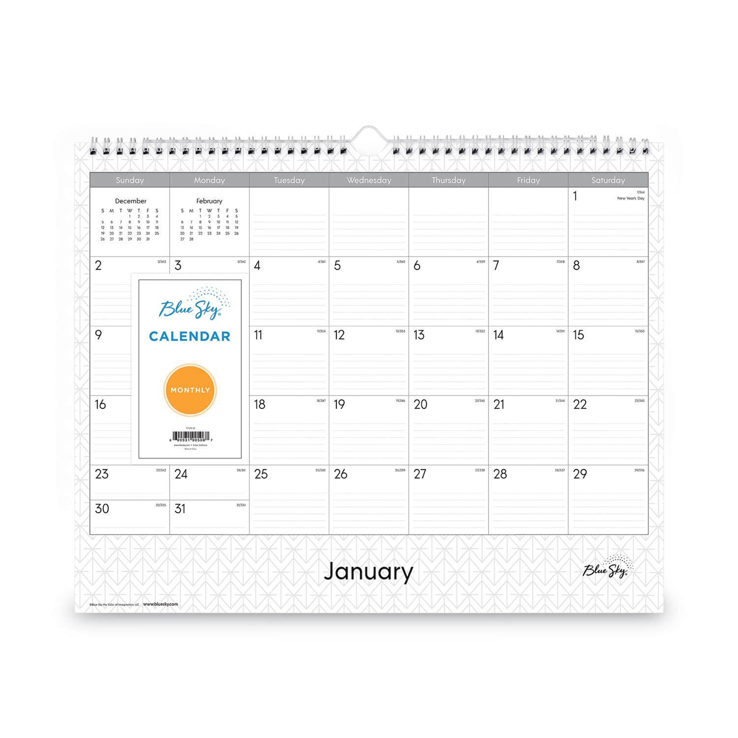 Enterprise Wall Calendar, Enterprise Geometric Artwork, 15 x 12, White/Gray Sheets, 12-Month (Jan to Dec): 2024