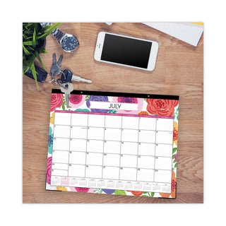 Mahalo Academic Desk Pad, Floral Artwork, 22 x 17, Black Binding, Clear Corners, 12-Month (July to June): 2023 to 2024