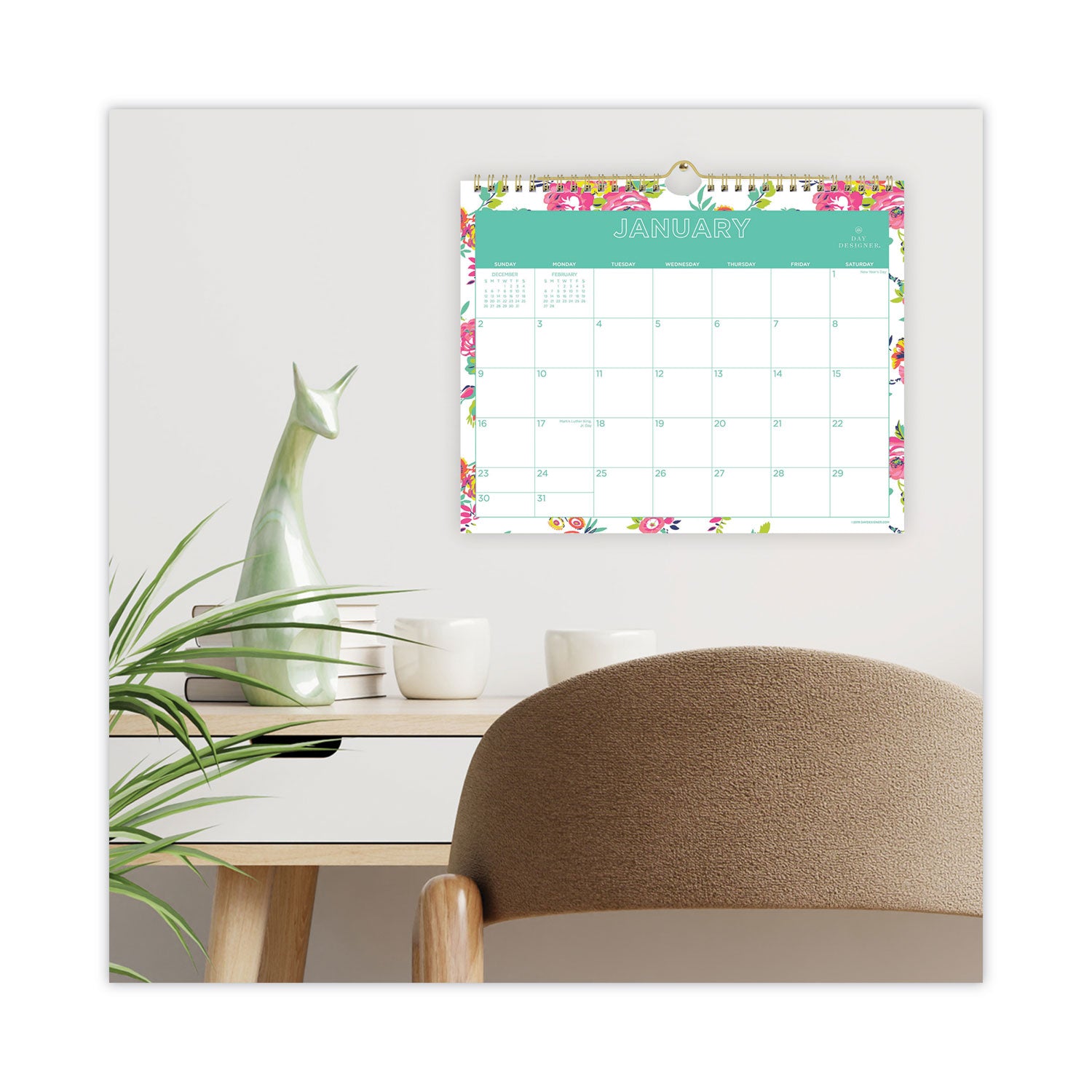 Day Designer Peyton Wall Calendar, Peyton Floral Artwork, 11 x 8.75, White/Multicolor Sheets, 12-Month (Jan to Dec): 2024