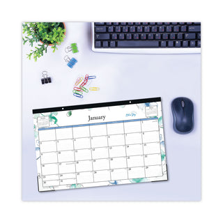 Lindley Desk Pad, Floral Artwork, 17 x 11, White/Blue/Green Sheets, Black Binding, Clear Corners, 12-Month (Jan-Dec): 2024