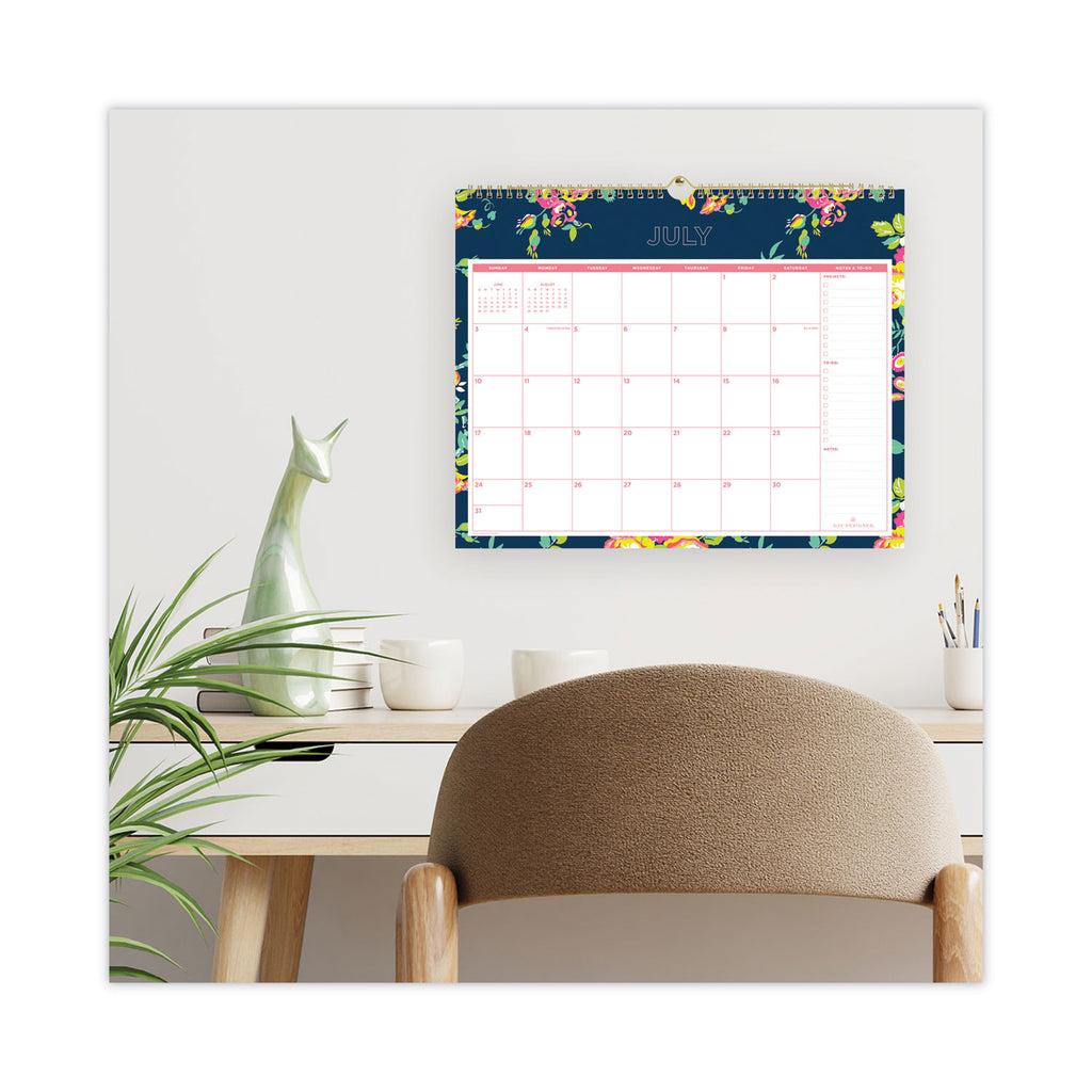Day Designer Peyton Academic Wall Calendar, Floral Artwork, 15 x 12, White/Navy Sheets, 12-Month (July to June): 2023 to 2024