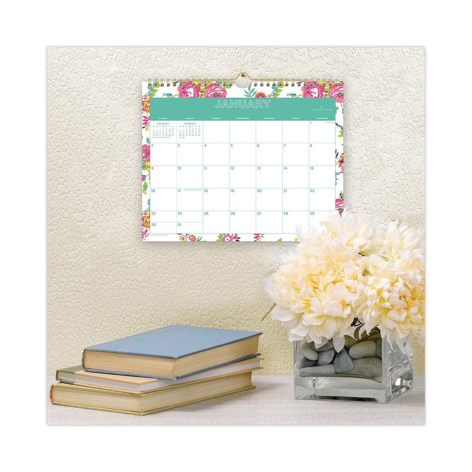 Day Designer Peyton Wall Calendar, Peyton Floral Artwork, 11 x 8.75, White/Multicolor Sheets, 12-Month (Jan to Dec): 2024