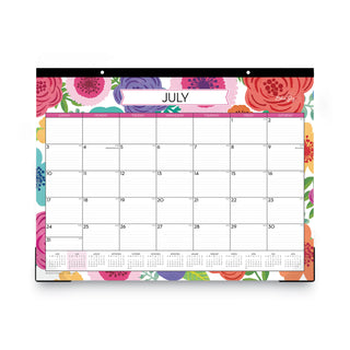 Mahalo Academic Desk Pad, Floral Artwork, 22 x 17, Black Binding, Clear Corners, 12-Month (July to June): 2023 to 2024