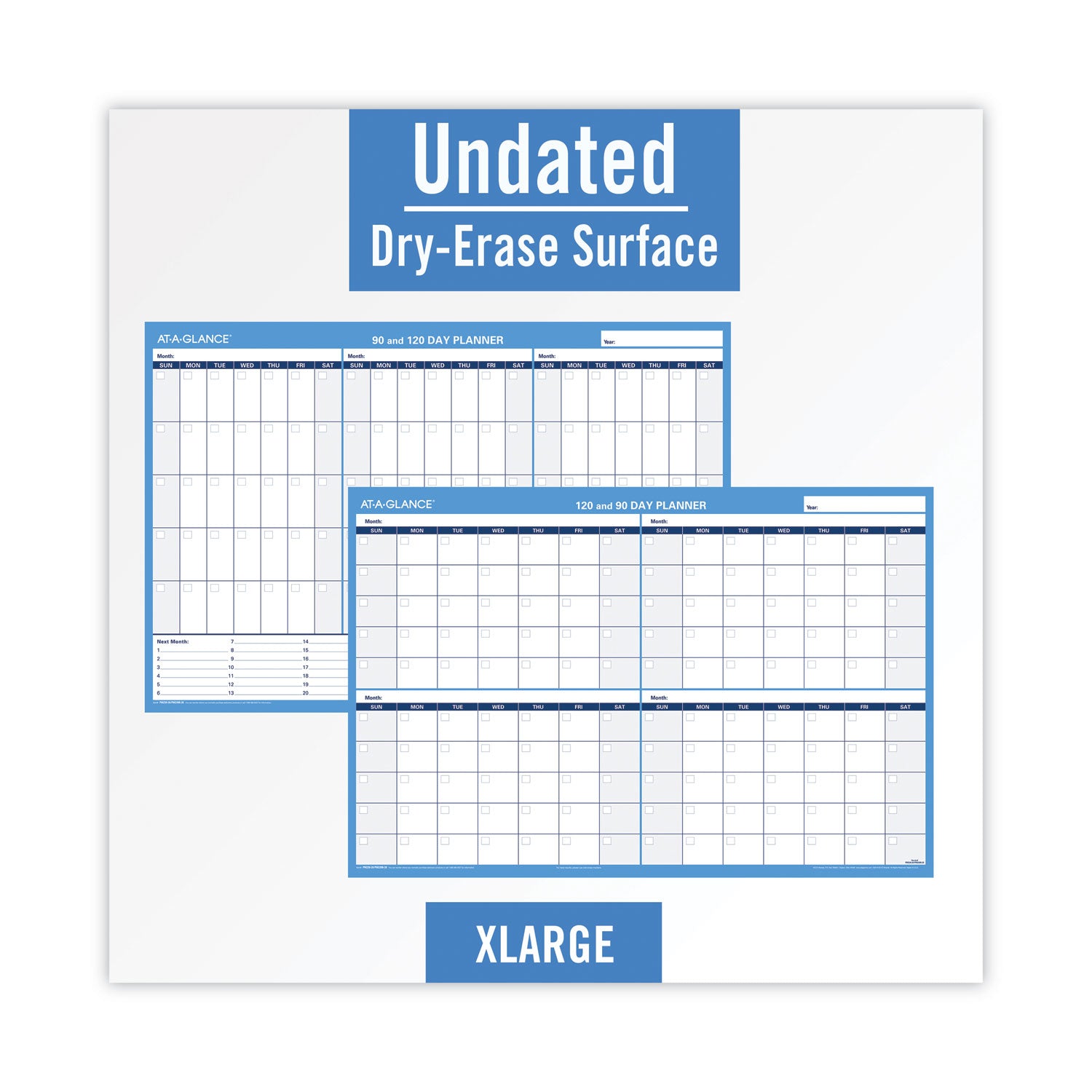 90/120-Day Undated Horizontal Erasable Wall Planner, 36 x 24, White/Blue Sheets, Undated - 