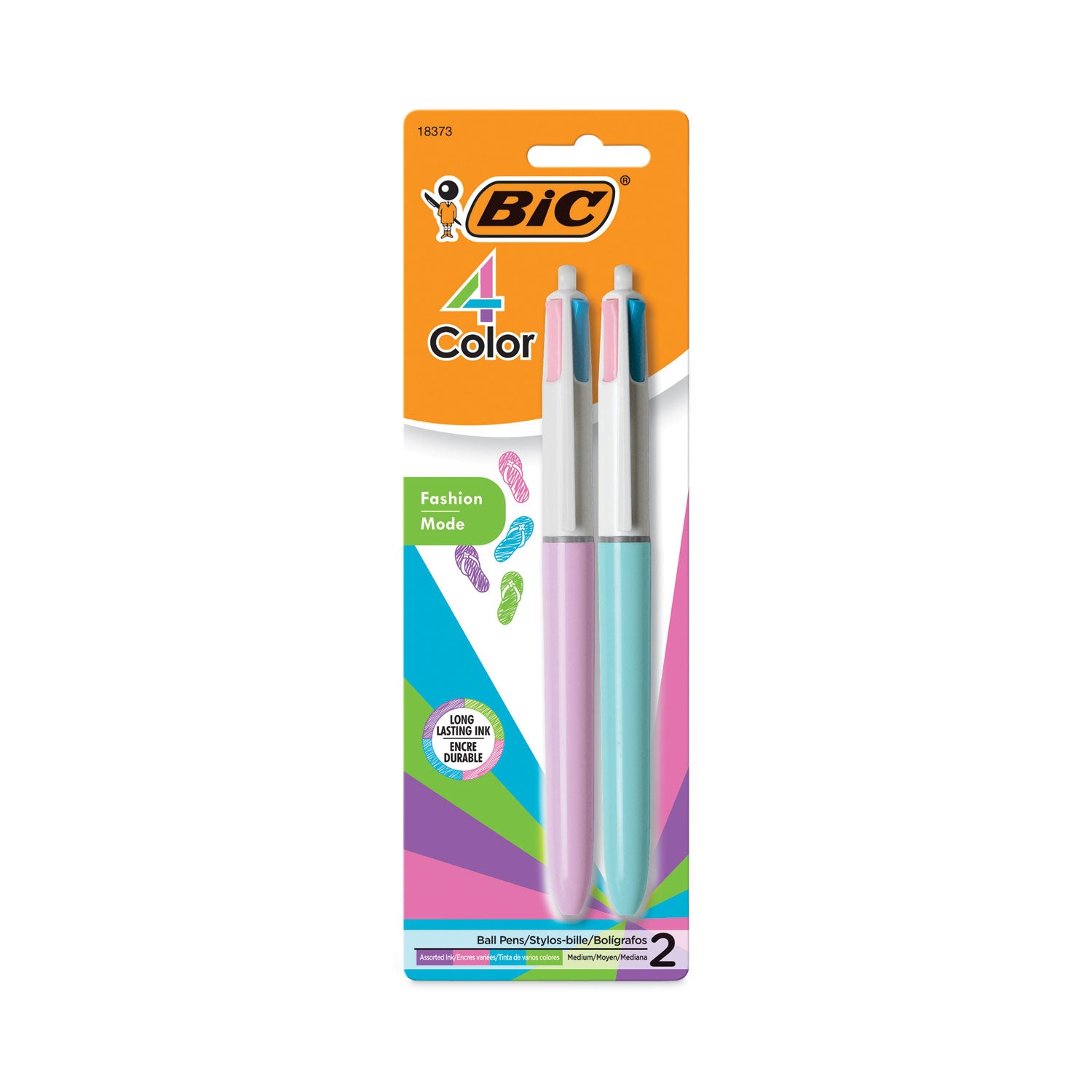 BIC - 4-Color Ballpoint Retractable Pen, Assorted Ink, Medium, 2 per Pack, Sold as 1 PK