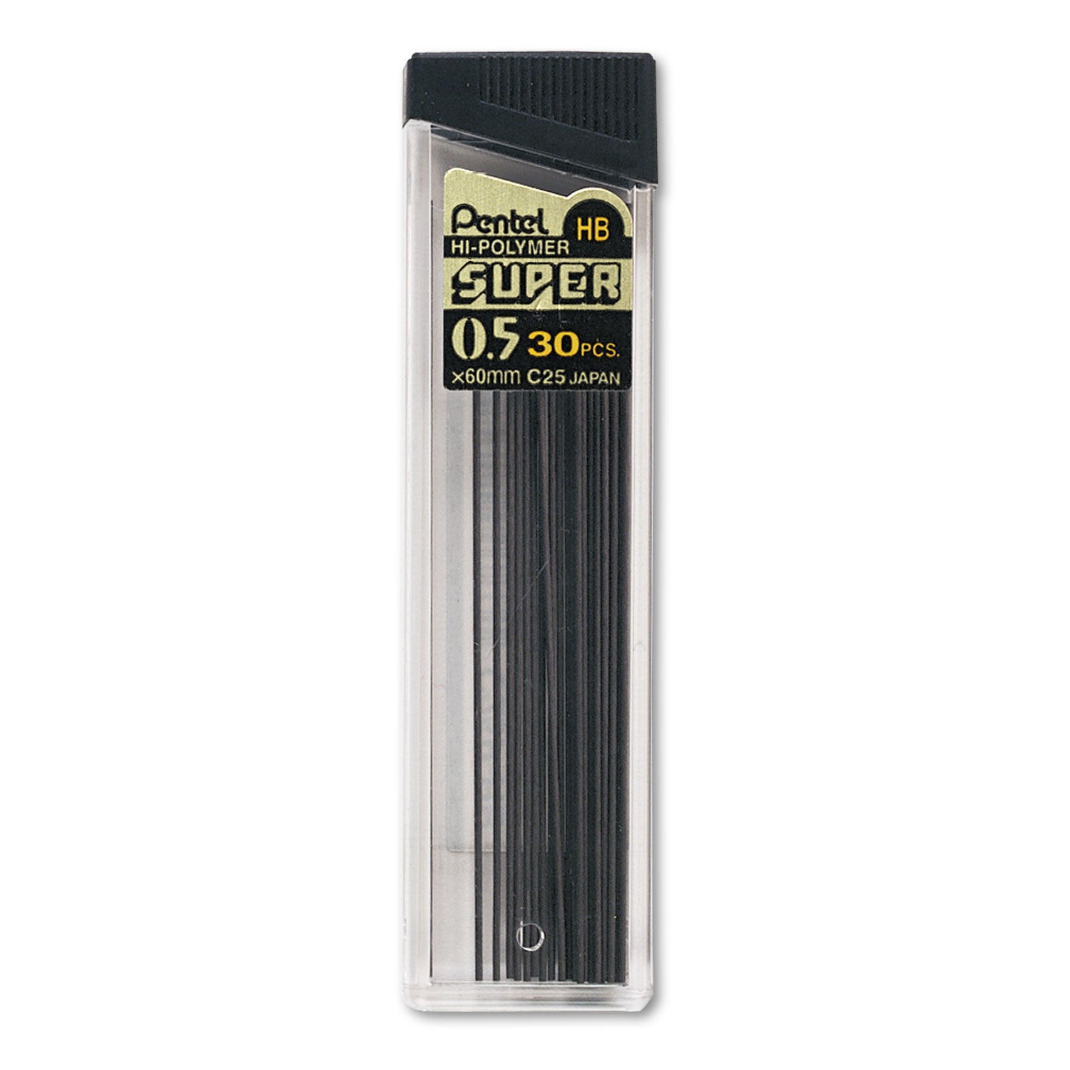 Super Hi-Polymer Lead Refills, 0.5 mm, HB, Black, 30/Tube - 