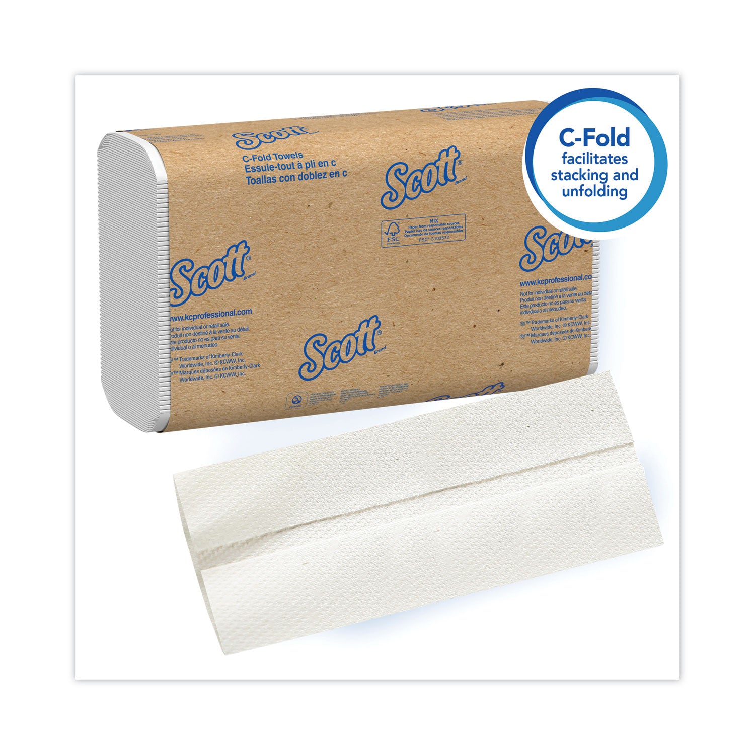 Essential C-Fold Towels for Business, Absorbency Pockets, 1-Ply, 10.13 x 13.15, White, 200/Pack, 12 Packs/Carton - 