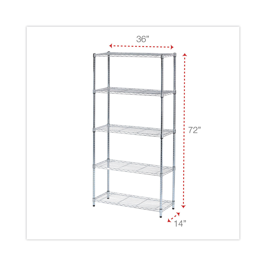 Residential Wire Shelving, Five-Shelf, 36w x 14d x 72h, Silver