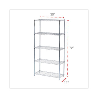 Residential Wire Shelving, Five-Shelf, 36w x 14d x 72h, Silver