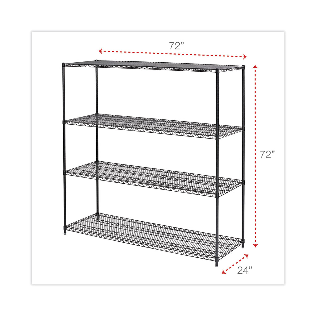BA Plus Wire Shelving Kit, Four-Shelf, 72w x 24d x 72h, Black Anthracite Plus