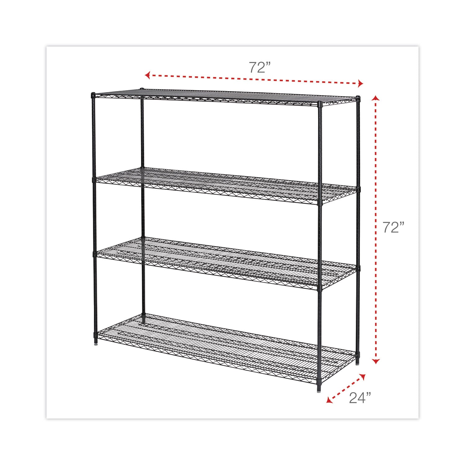 BA Plus Wire Shelving Kit, Four-Shelf, 72w x 24d x 72h, Black Anthracite Plus