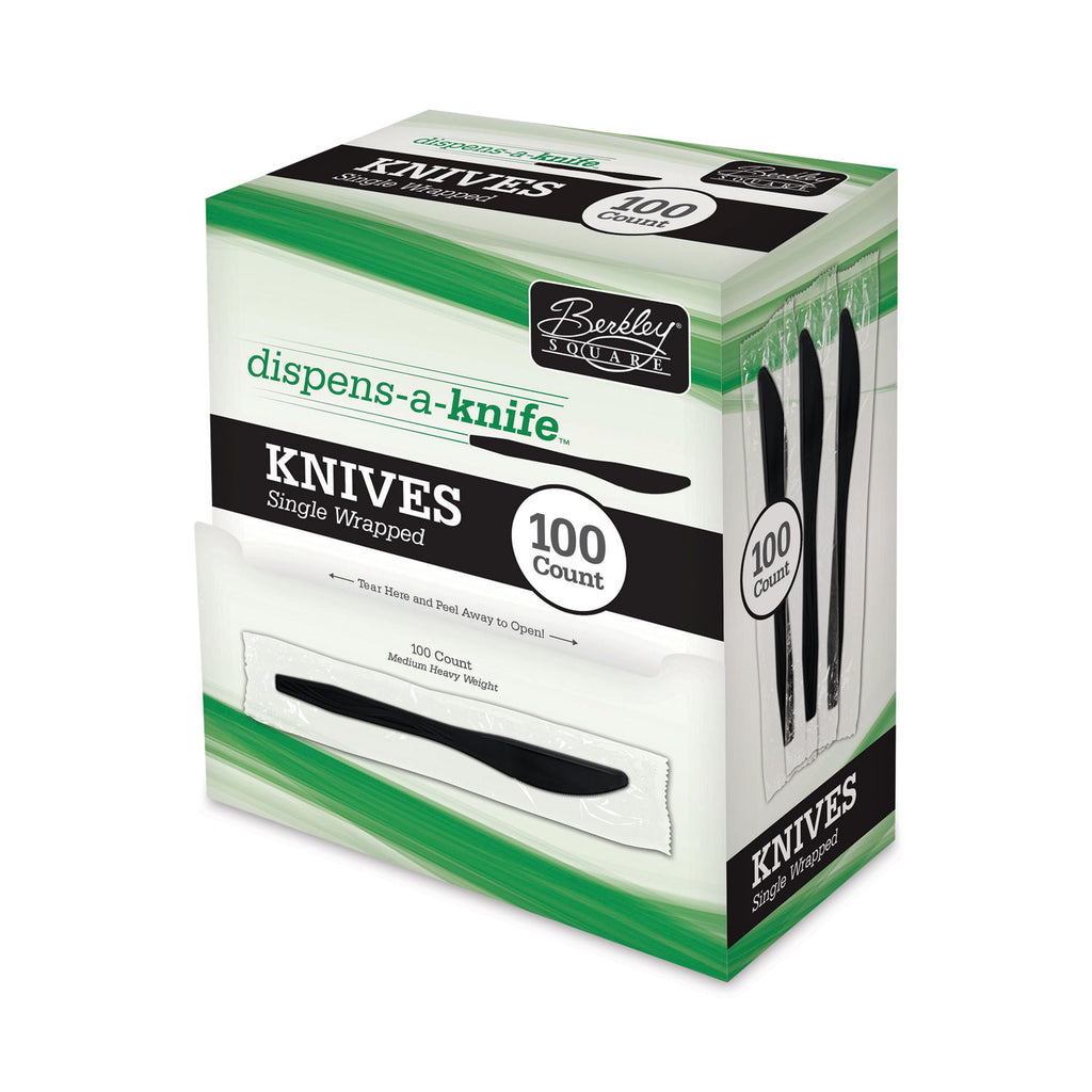 Dispens-a-Knife, Individually Wrapped, Mediumweight, Plastic, Black, 100/Box
