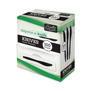 Dispens-a-Knife, Individually Wrapped, Mediumweight, Plastic, Black, 100/Box