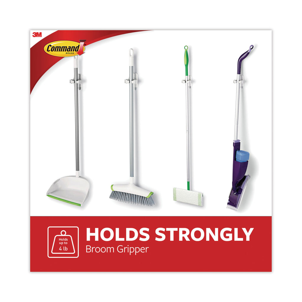 Broom Gripper, 3.12w x 1.85d x 3.34h, White/Gray, 3 Grippers/6 Strips