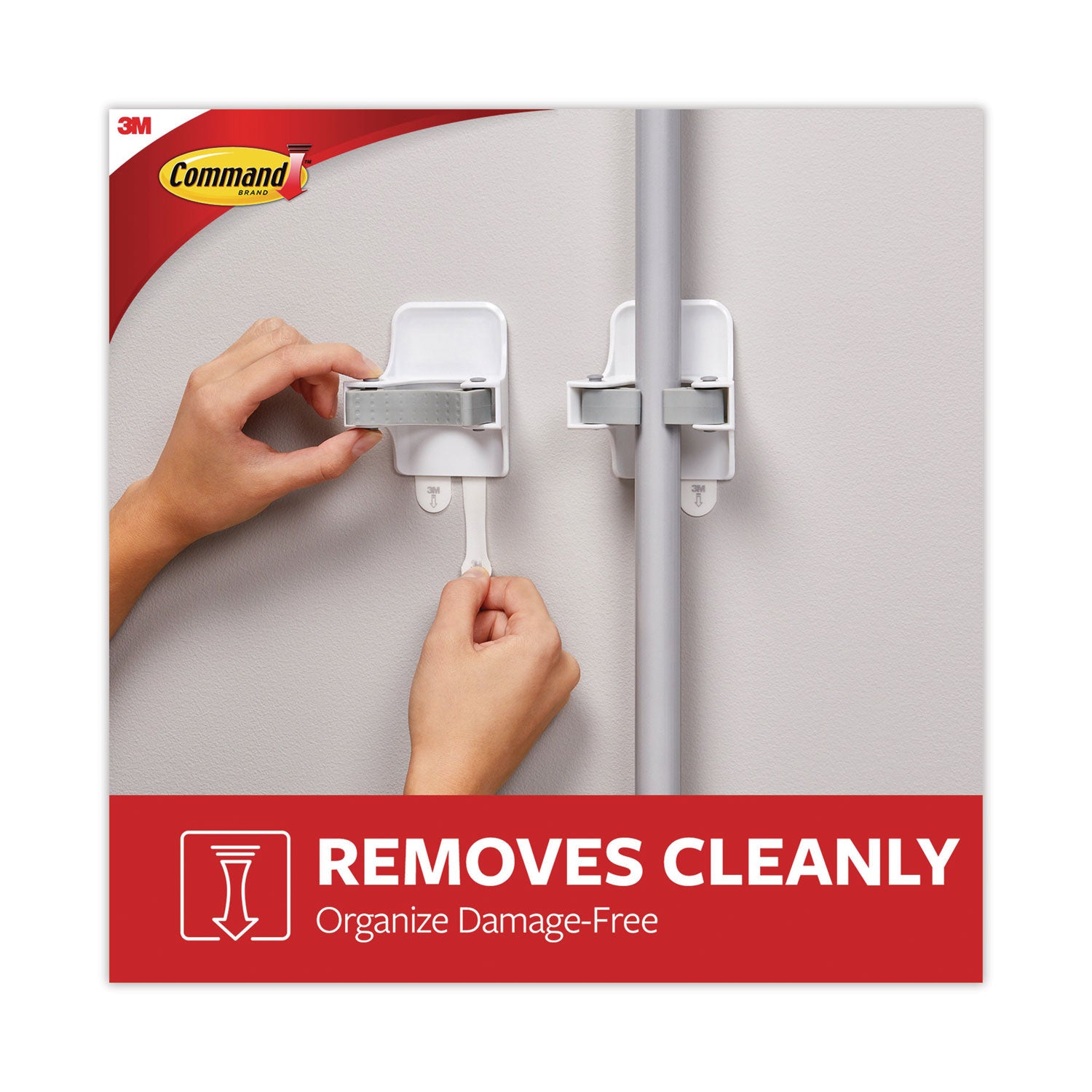 Broom Gripper, 3.12w x 1.85d x 3.34h, White/Gray, 3 Grippers/6 Strips