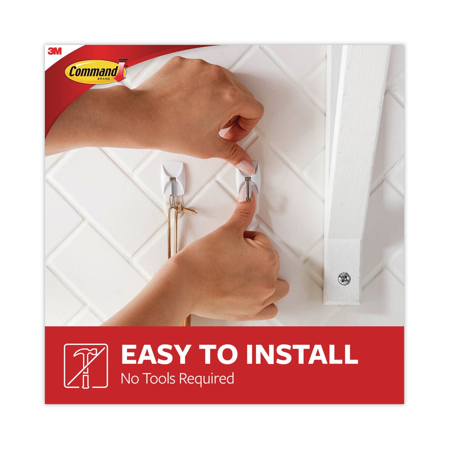 Small Wire Hooks, Small, Plastic/Metal, White, 0.5 lb Capacity, 22 Hooks and 24 Strips/Pack