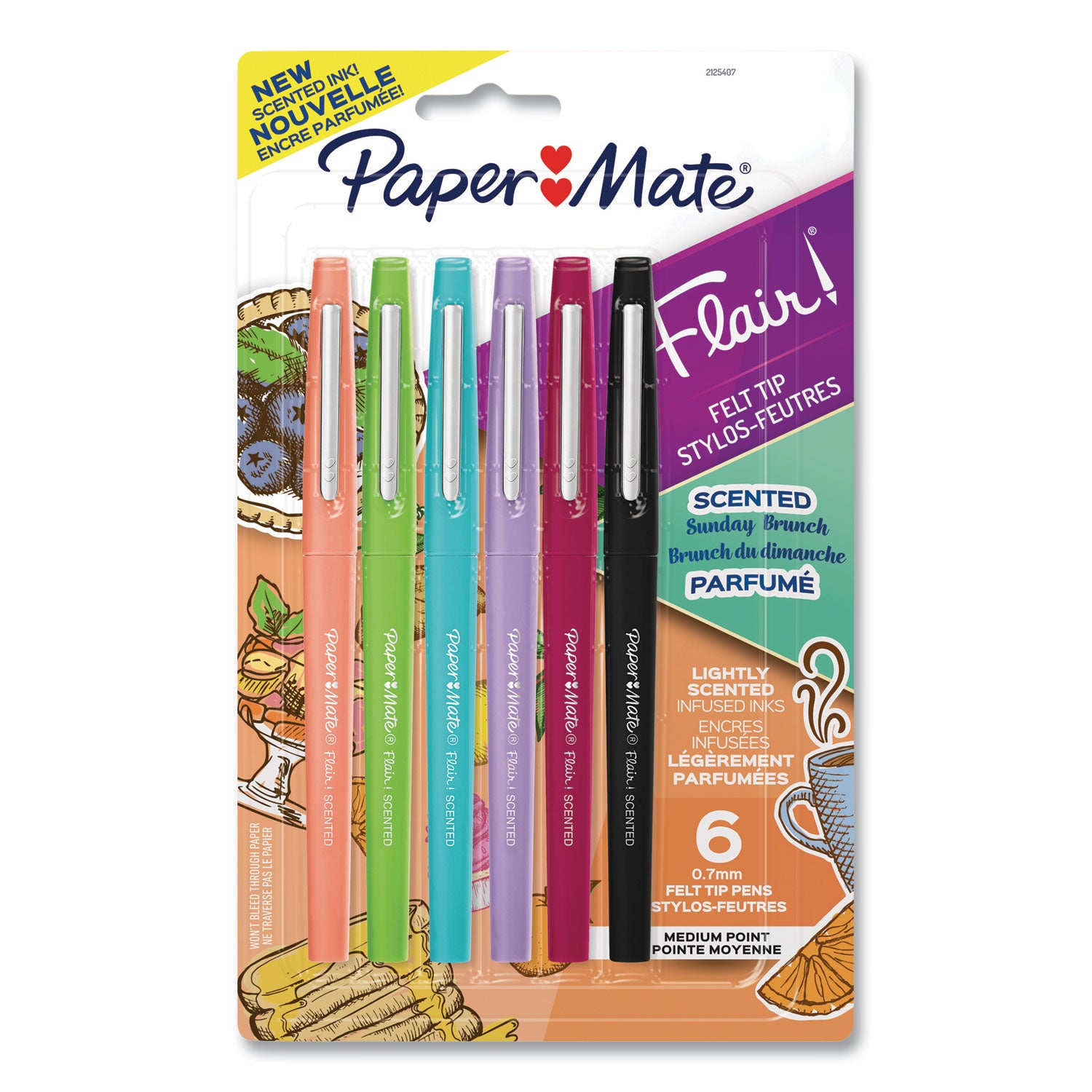 Flair Scented Felt Tip Porous Point Pen, Stick, Medium 0.7 mm, Assorted Ink and Barrel Colors, 6/Pack