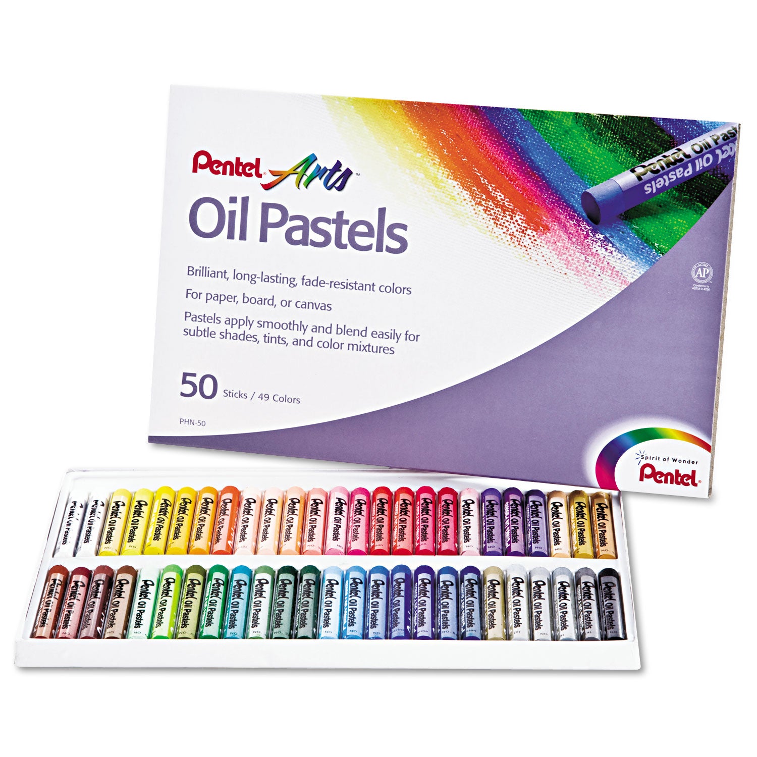 Oil Pastel Set With Carrying Case, 45 Assorted Colors, 0.38' dia x 2.38", 50/Pack - 