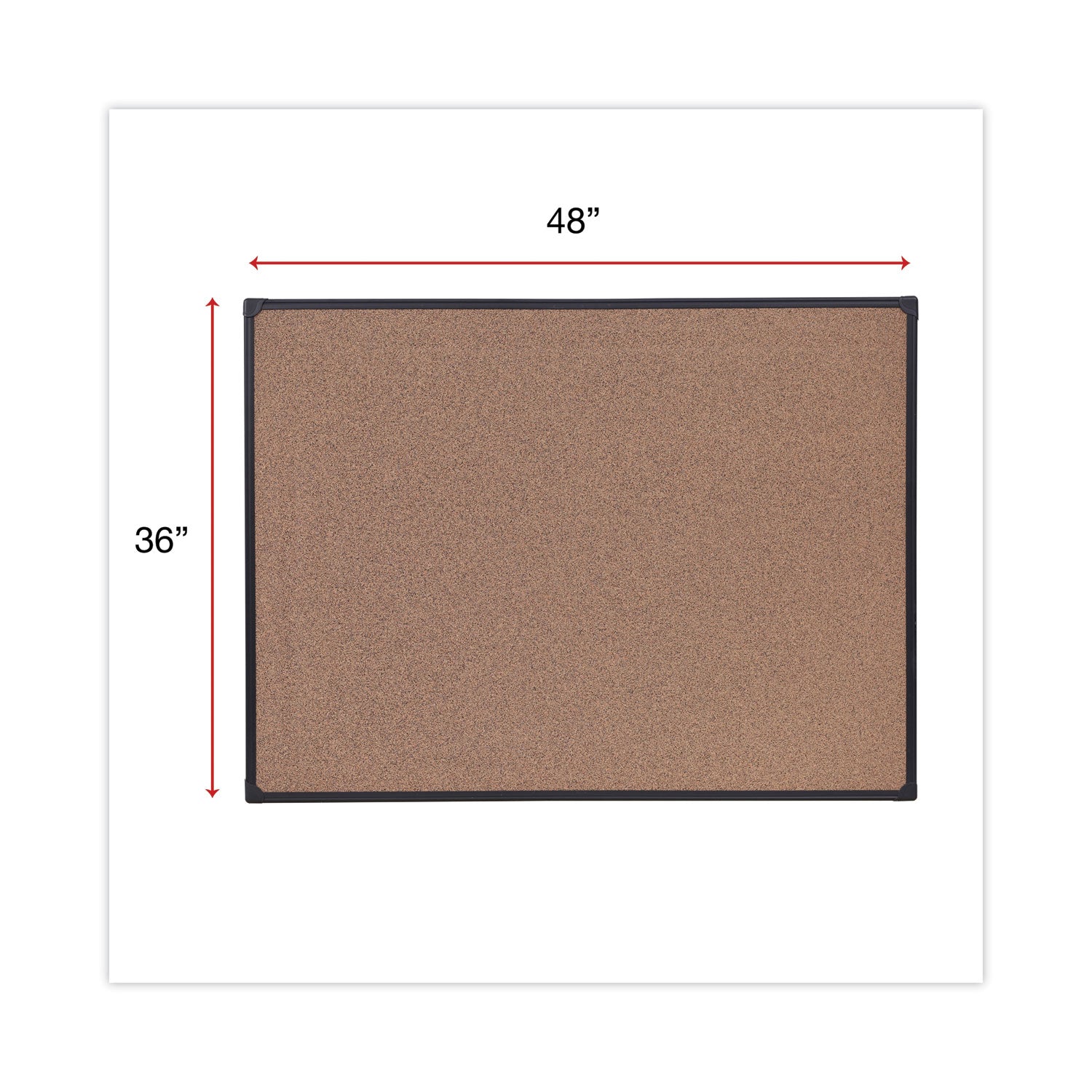 Tech Cork Board, 48 x 36, Brown Surface, Black Aluminum Frame