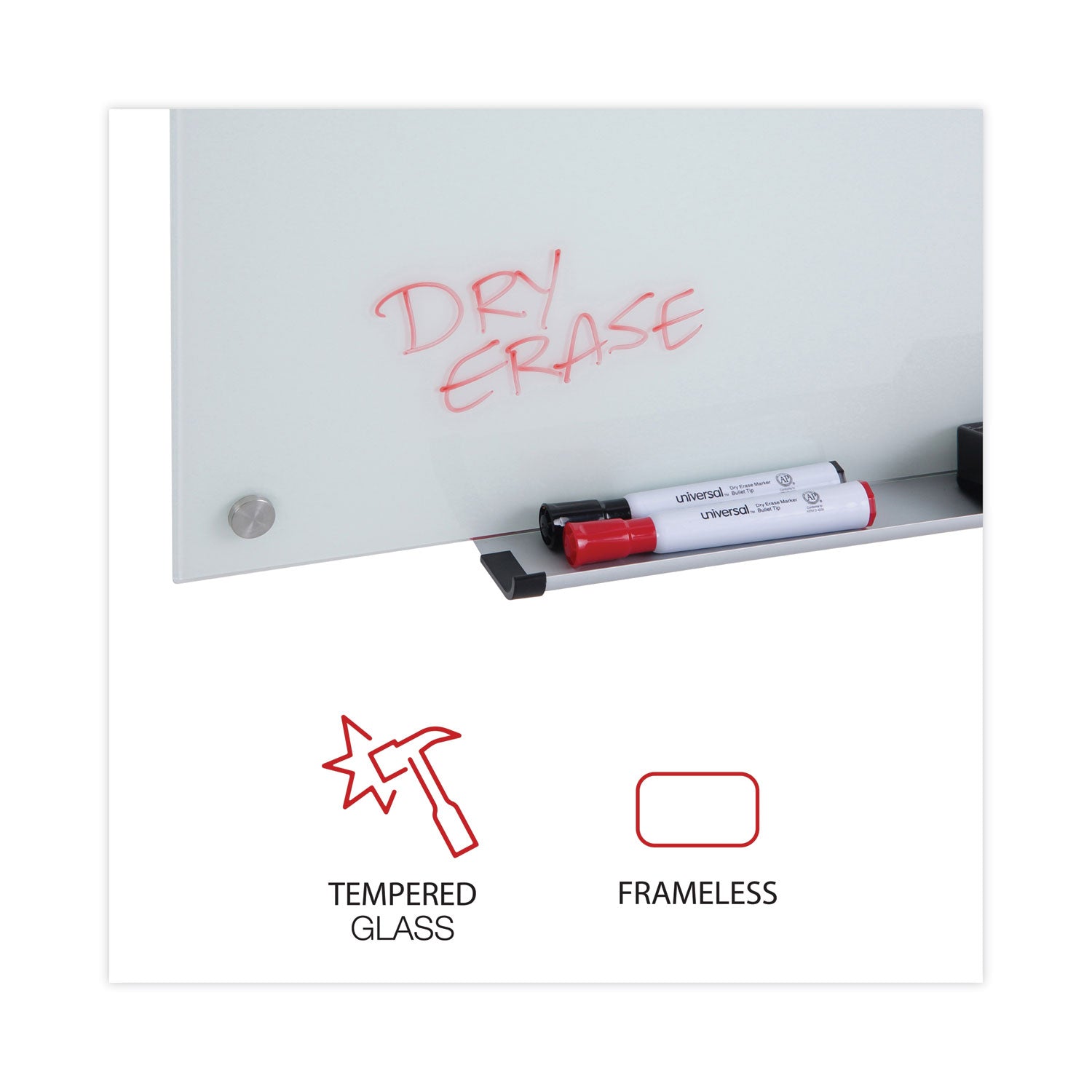 Frameless Glass Marker Board, 36 x 24, White Surface