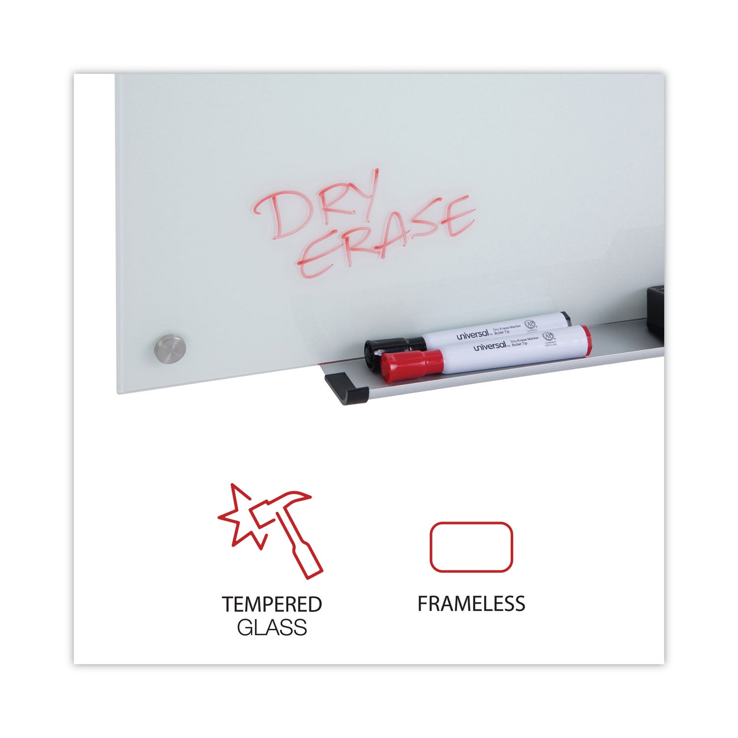Frameless Glass Marker Board, 72 x 48, White Surface
