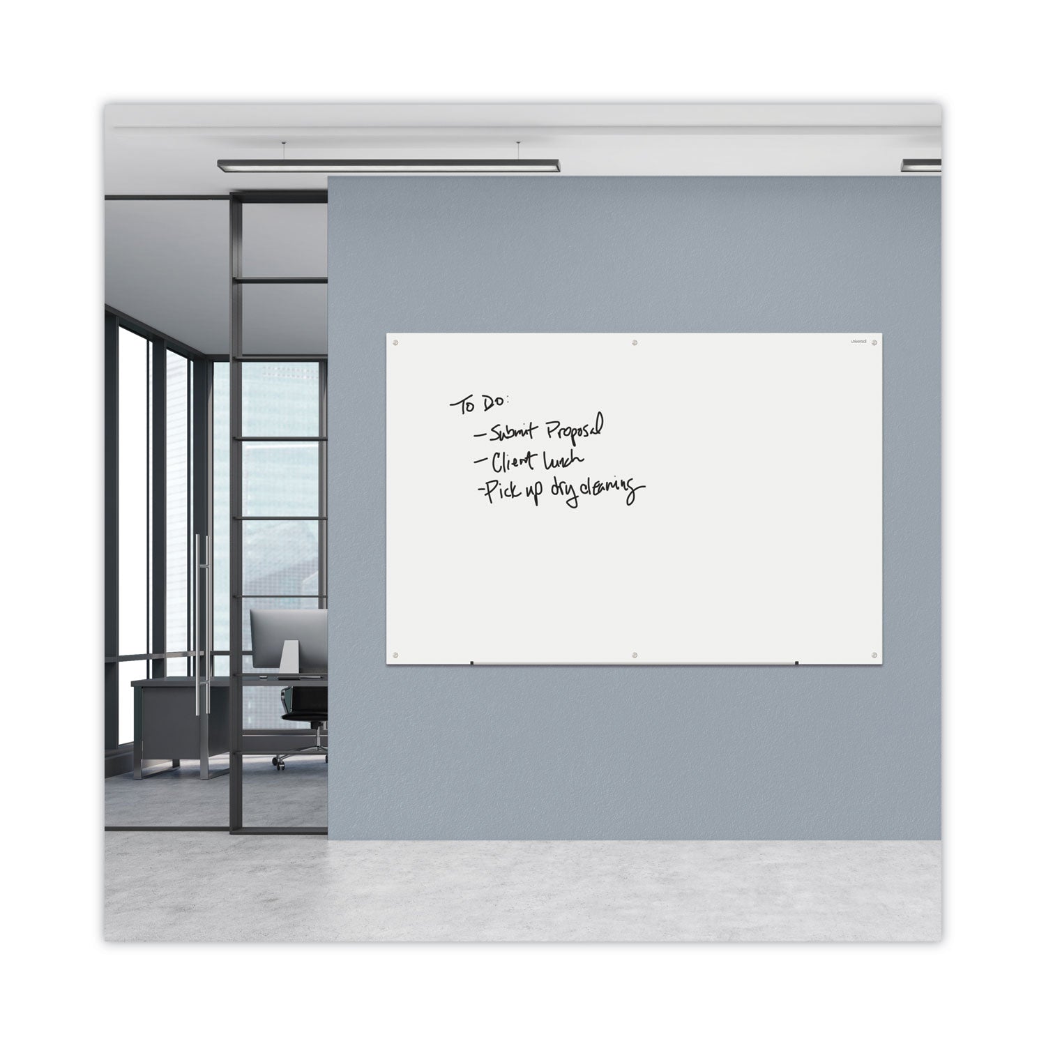 Frameless Glass Marker Board, 72 x 48, White Surface