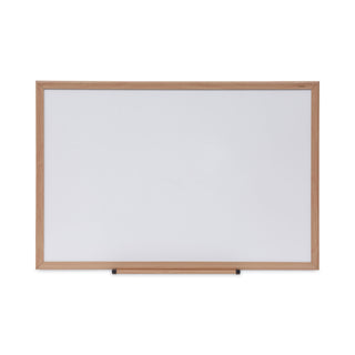 Deluxe Melamine Dry Erase Board, 36 x 24, Melamine White Surface, Oak Fiberboard Frame - 