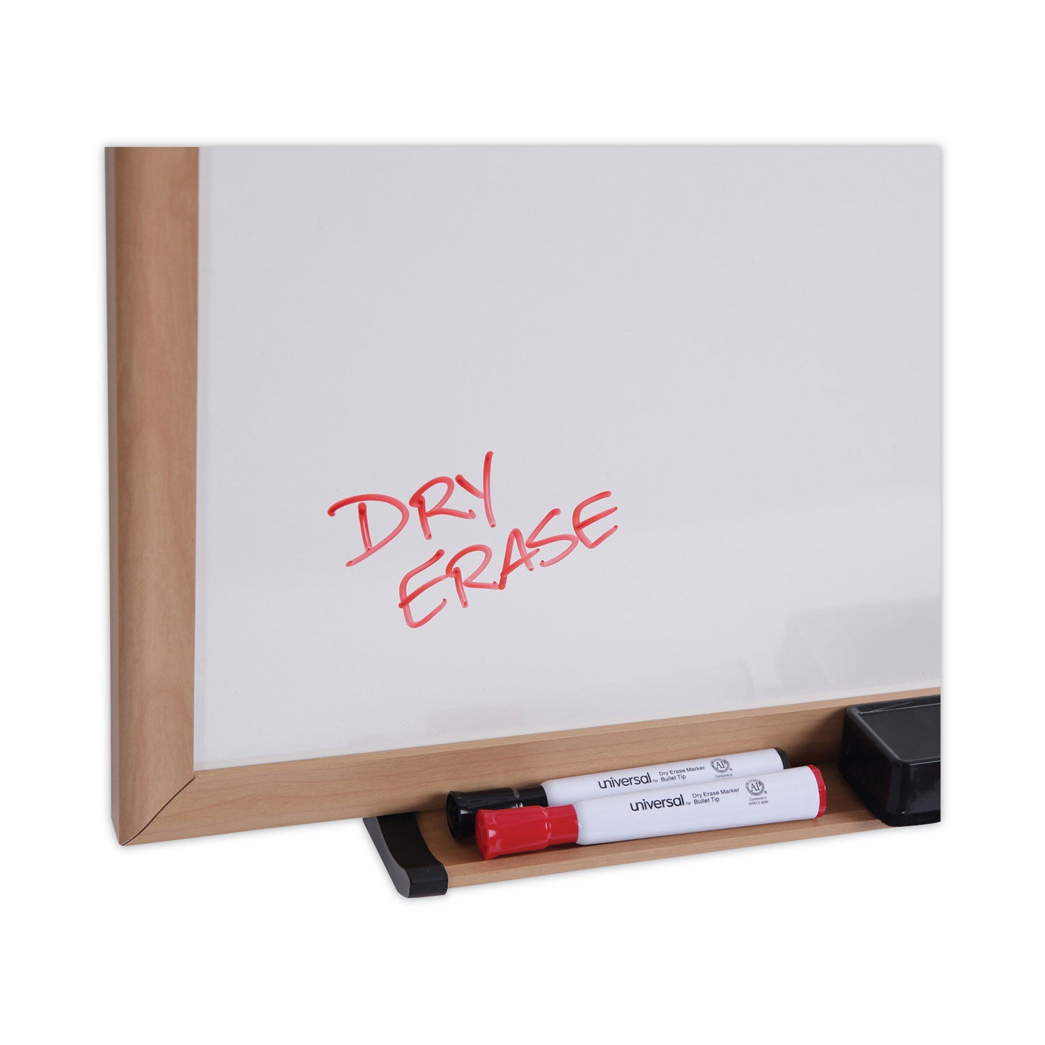 Deluxe Melamine Dry Erase Board, 36 x 24, Melamine White Surface, Oak Fiberboard Frame - 