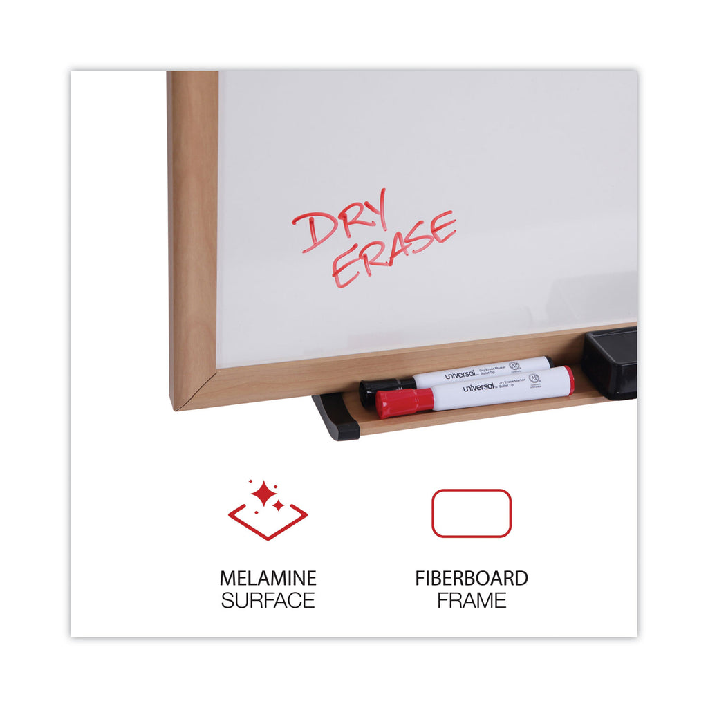 Deluxe Melamine Dry Erase Board, 96 x 48, Melamine White Surface, Oak Fiberboard Frame - 