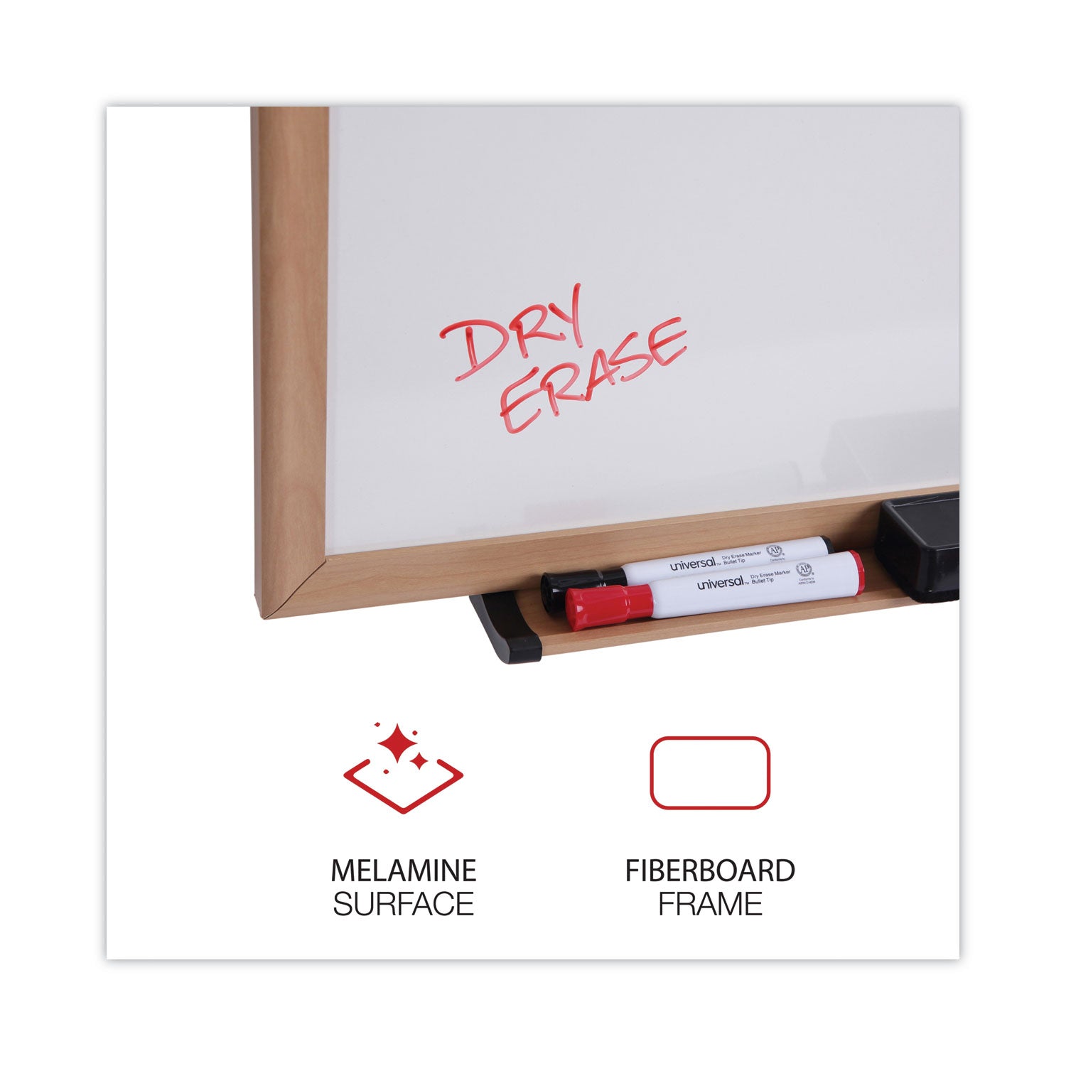 Deluxe Melamine Dry Erase Board, 96 x 48, Melamine White Surface, Oak Fiberboard Frame - 