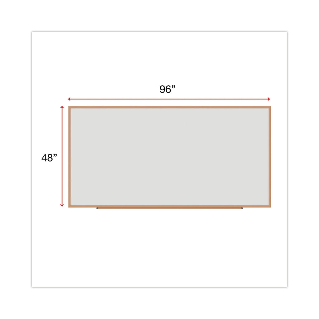 Deluxe Melamine Dry Erase Board, 96 x 48, Melamine White Surface, Oak Fiberboard Frame - 