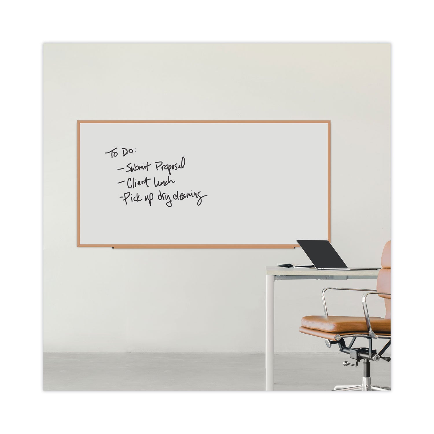 Deluxe Melamine Dry Erase Board, 96 x 48, Melamine White Surface, Oak Fiberboard Frame - 