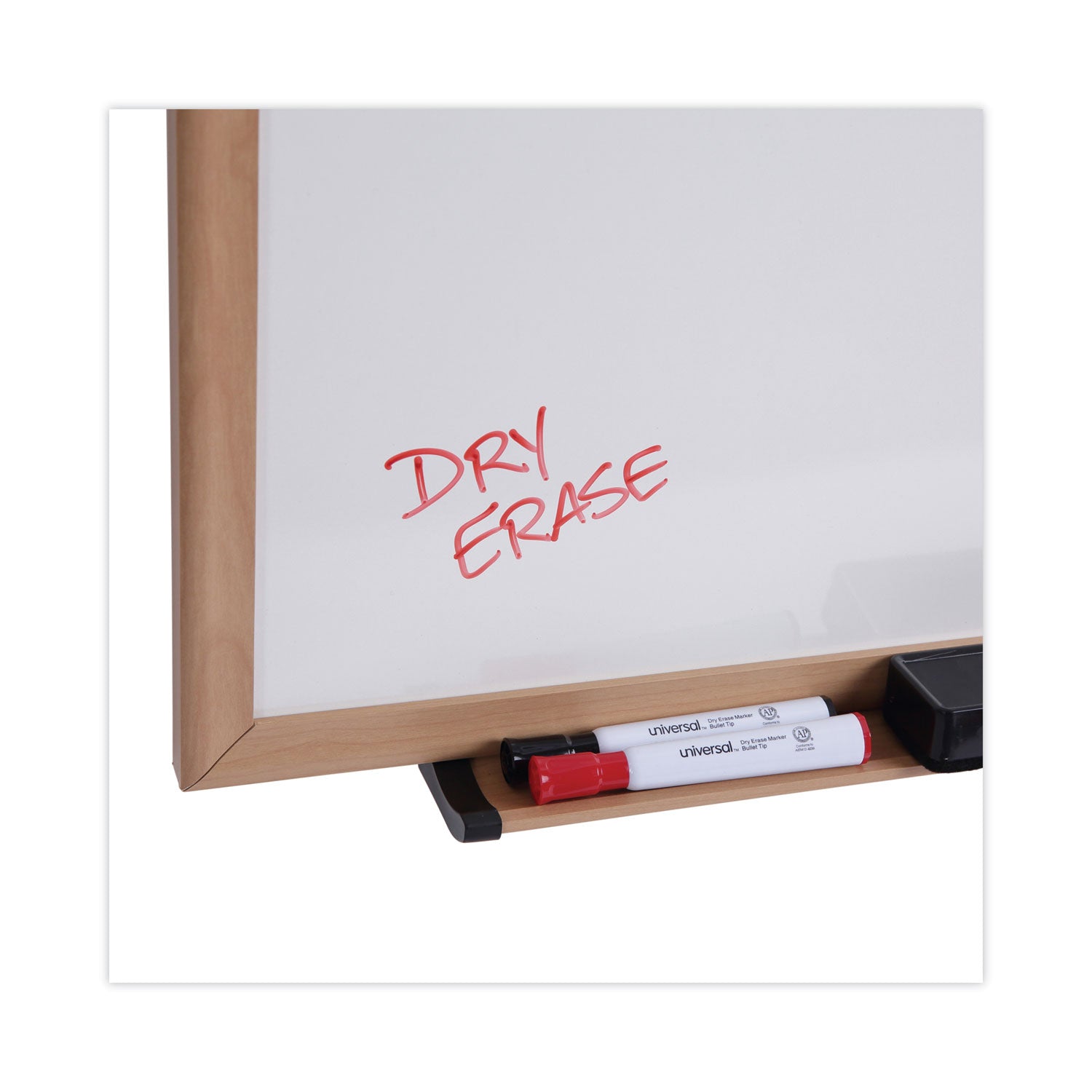 Deluxe Melamine Dry Erase Board, 96 x 48, Melamine White Surface, Oak Fiberboard Frame - 