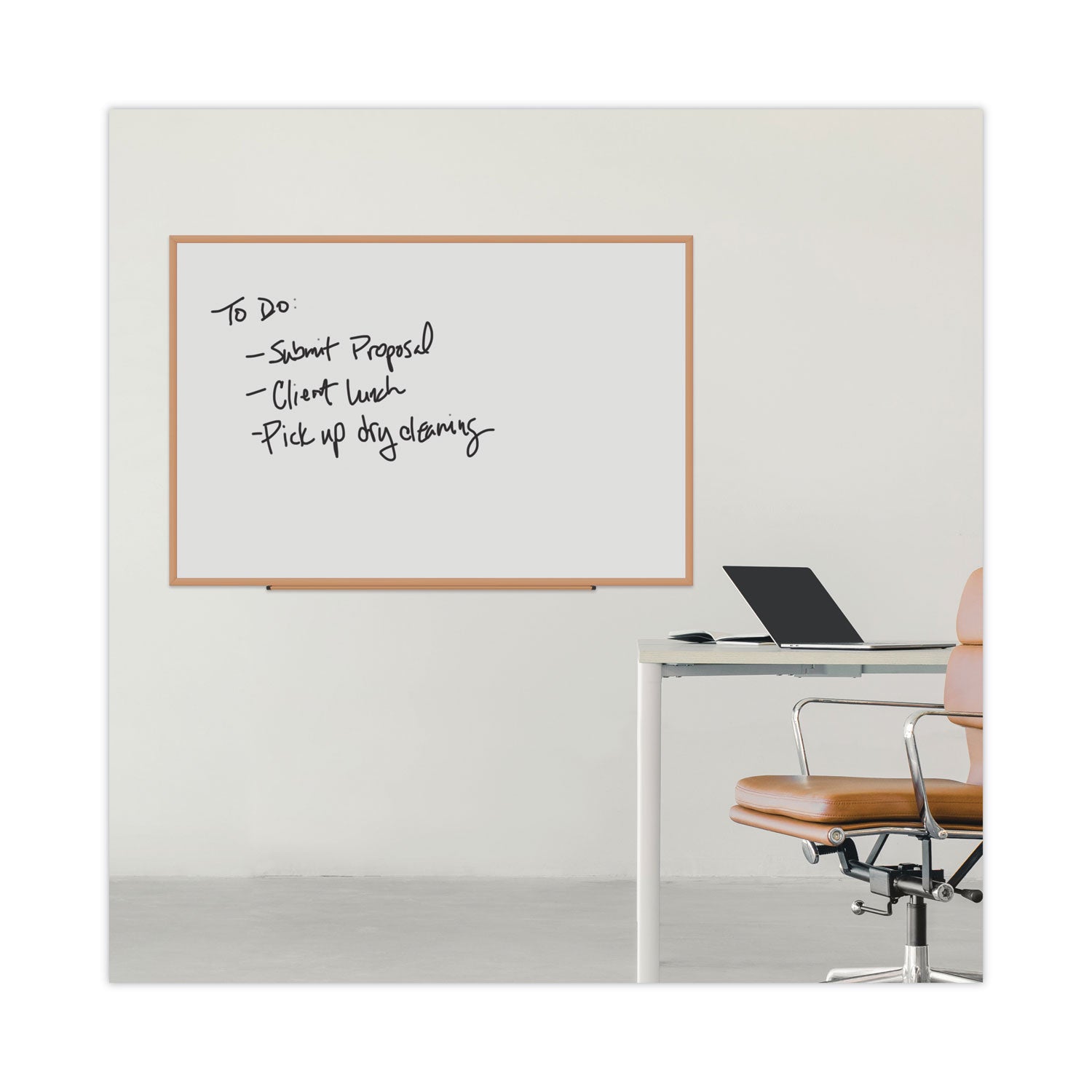 Deluxe Melamine Dry Erase Board, 72 x 48, Melamine White Surface, Oak Fiberboard Frame - 