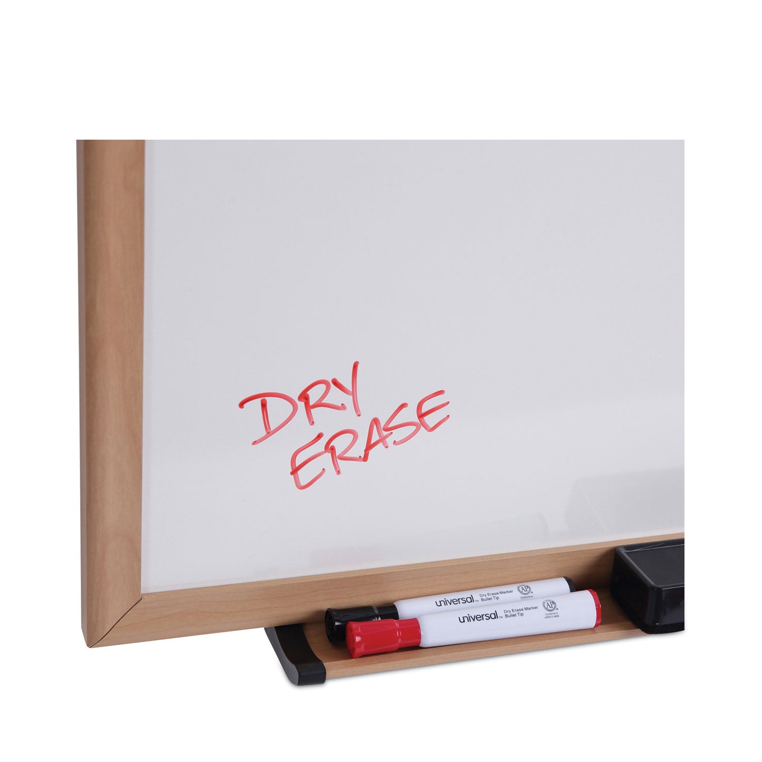 Deluxe Melamine Dry Erase Board, 72 x 48, Melamine White Surface, Oak Fiberboard Frame - 