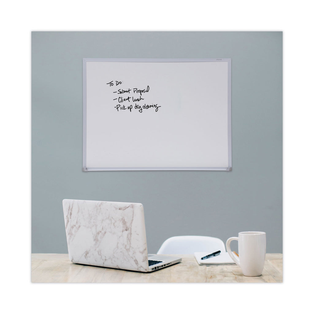 Melamine Dry Erase Board with Aluminum Frame, 24 x 18, White Surface, Anodized Aluminum Frame - 