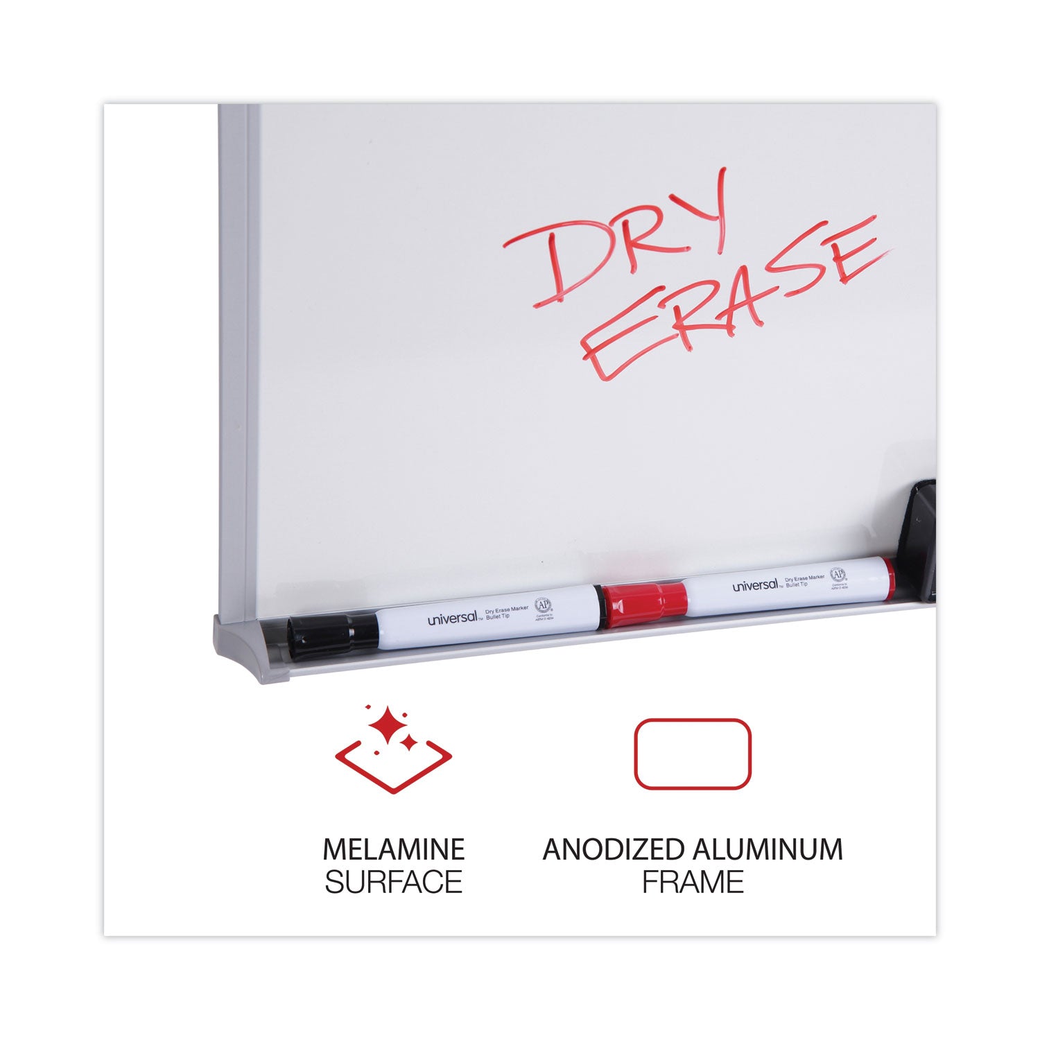 Melamine Dry Erase Board with Aluminum Frame, 36 x 24, White Surface, Anodized Aluminum Frame - 