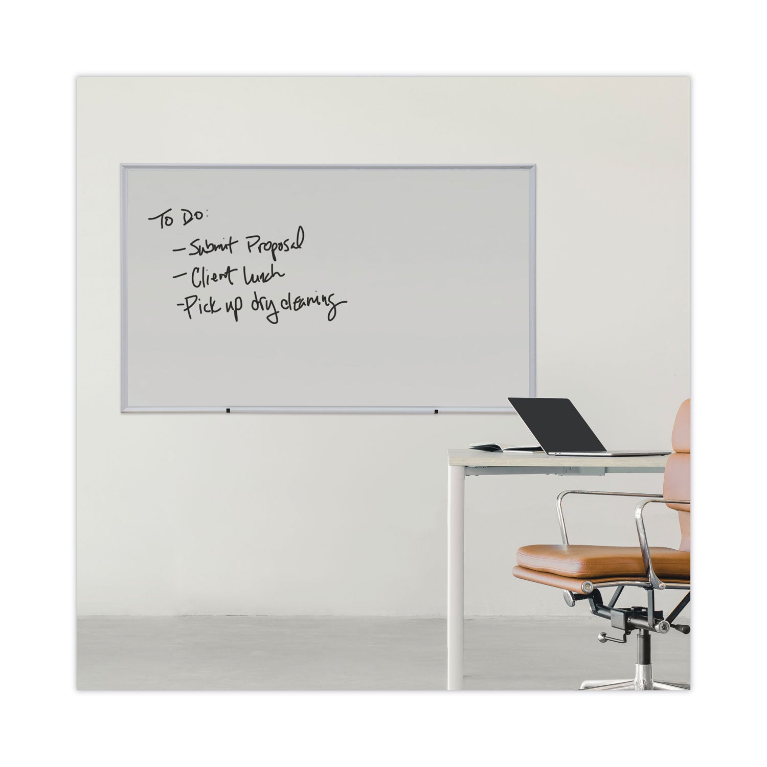 Deluxe Melamine Dry Erase Board, 60 x 36, Melamine White Surface, Silver Anodized Aluminum Frame - 