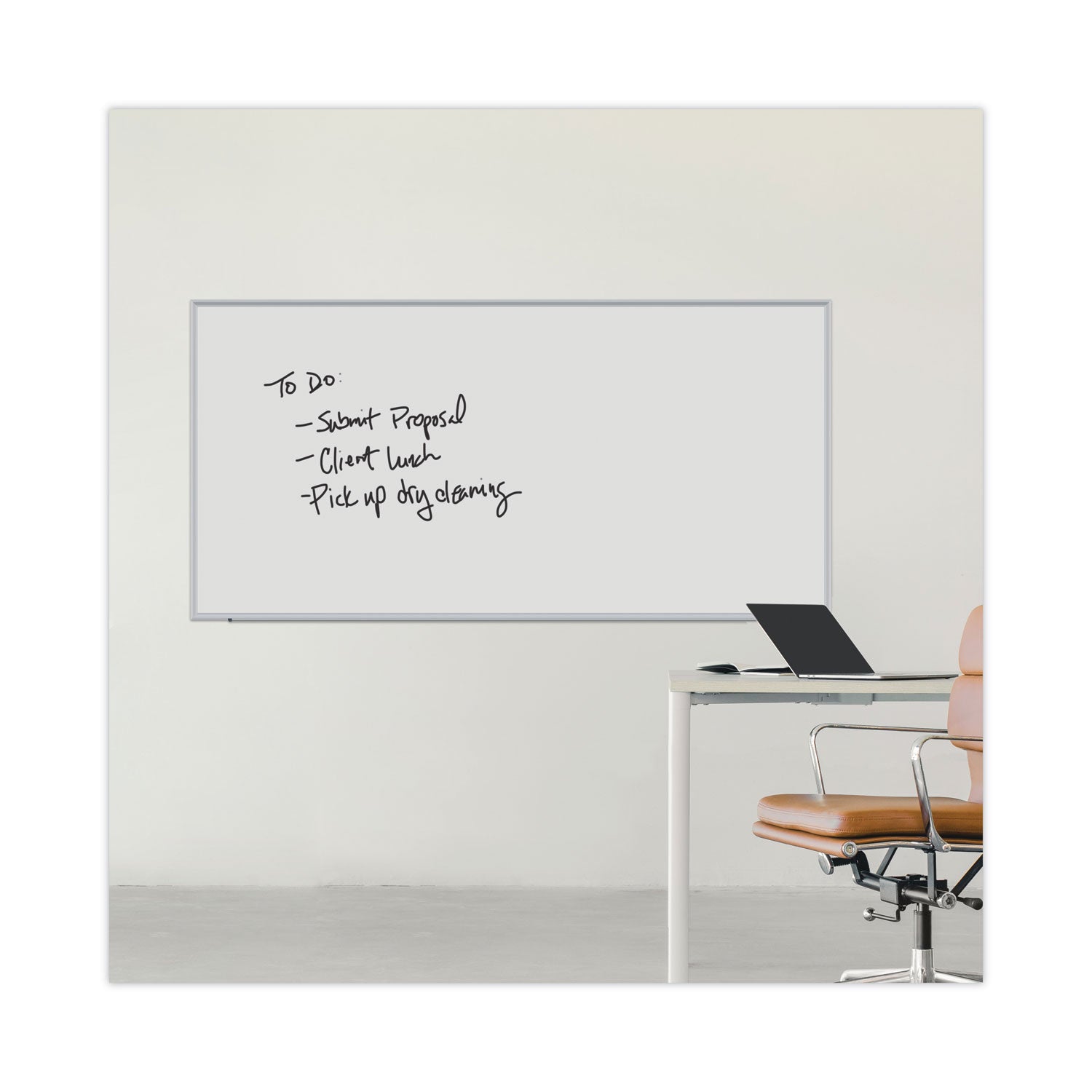 Deluxe Melamine Dry Erase Board, 96 x 48, Melamine White Surface, Silver Anodized Aluminum Frame - 